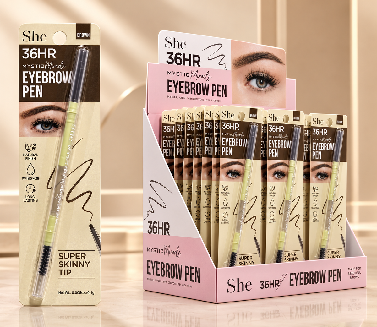 S.HE MAKEUP- MYSTIC MOODS- EYEBROW PEN- BROWN- 24PCS